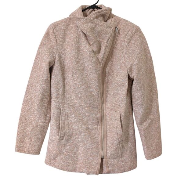INC International Concepts Blush Cream Tweed Zip Front Moto Jacket Coat Size M - Picture 3 of 11
